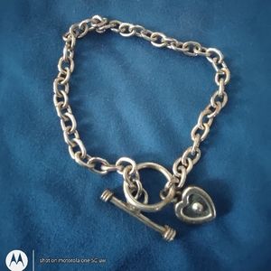 Solid Sterling Silver  Oxidized- heart Cable Chain Bracelet Toggle clasp